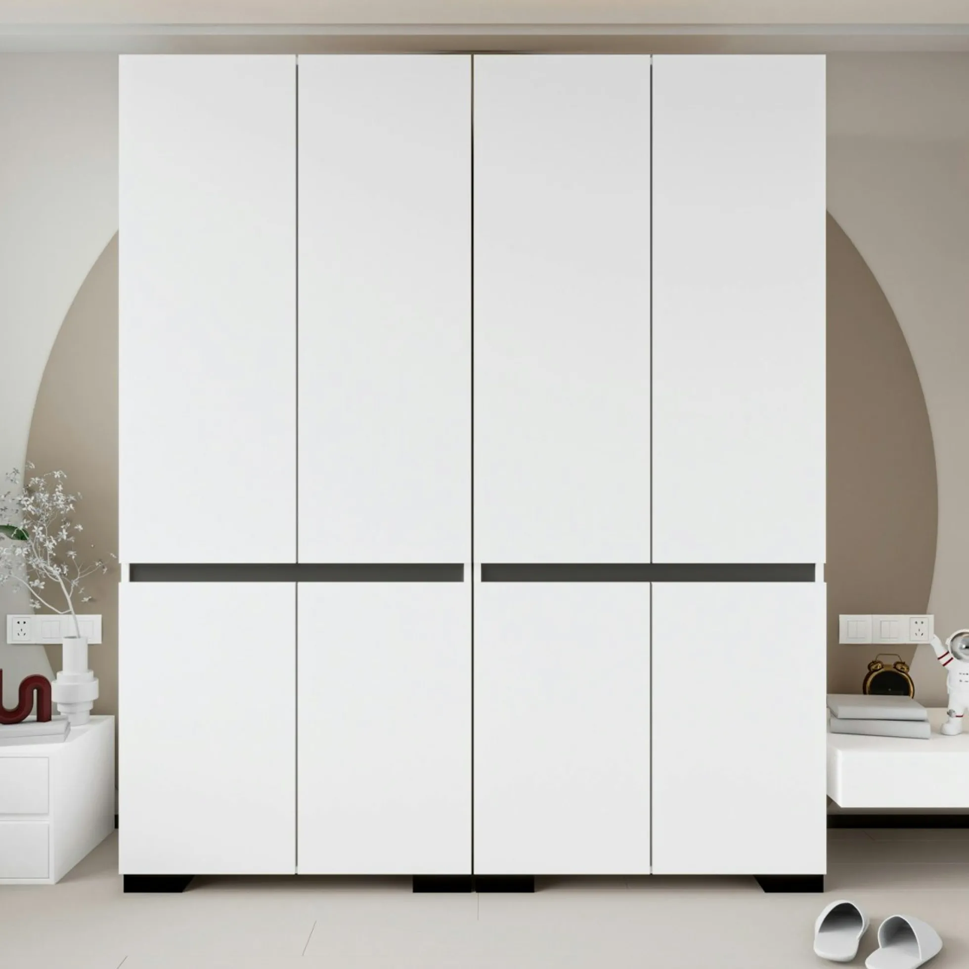 Dressing double blanc, 4 portes et 3 tringles BYRON