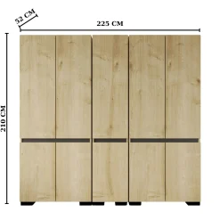 Dressing 10 portes 2 tringles décor chêne et anthracite 225 cm BYRON