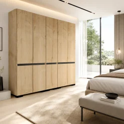 Dressing 10 portes 2 tringles décor chêne et anthracite 225 cm BYRON