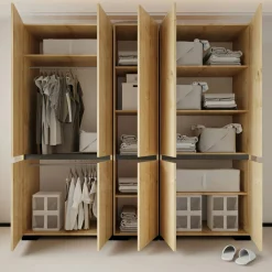 Dressing 10 portes 2 tringles décor chêne et anthracite 225 cm BYRON