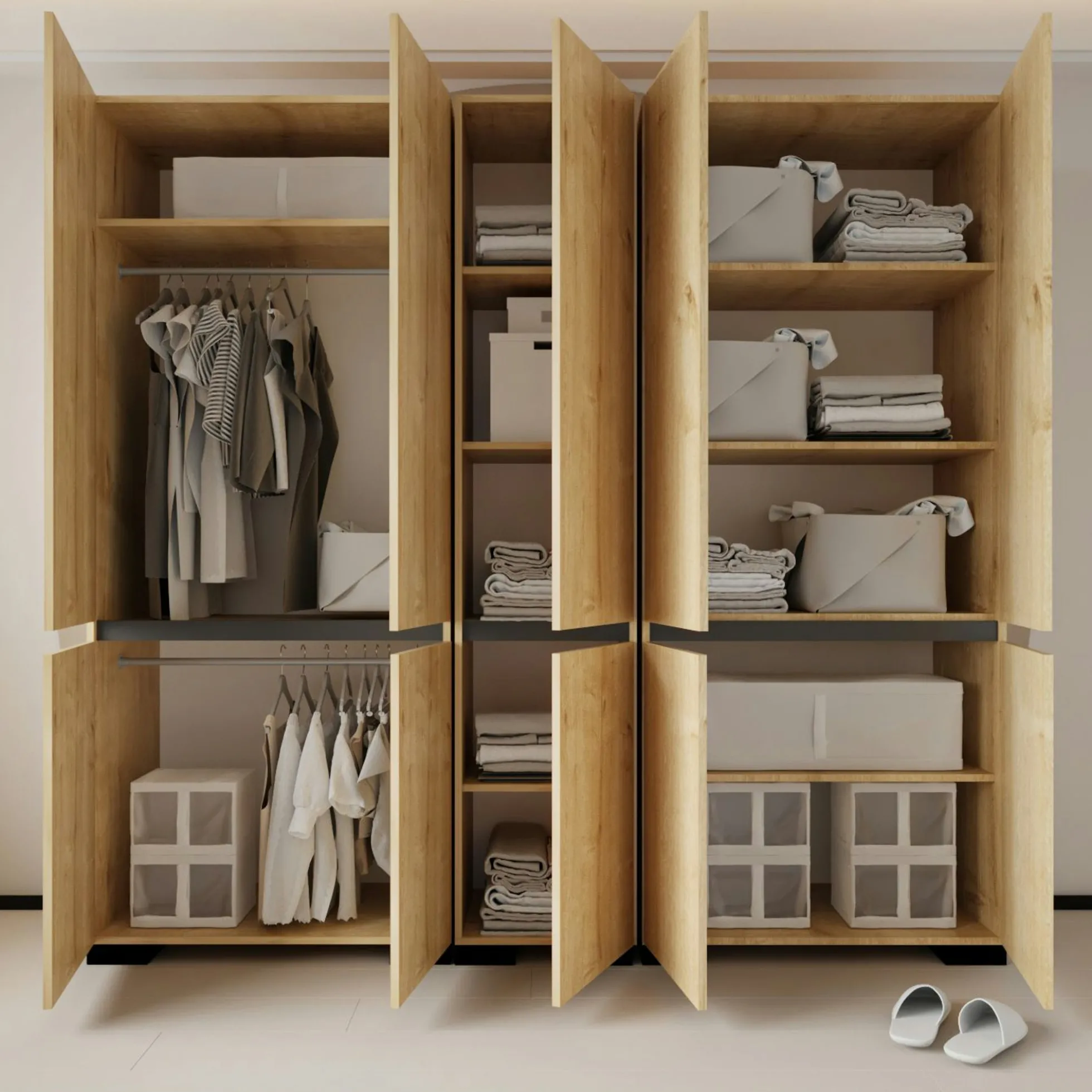Dressing 10 portes 2 tringles décor chêne et anthracite 225 cm BYRON
