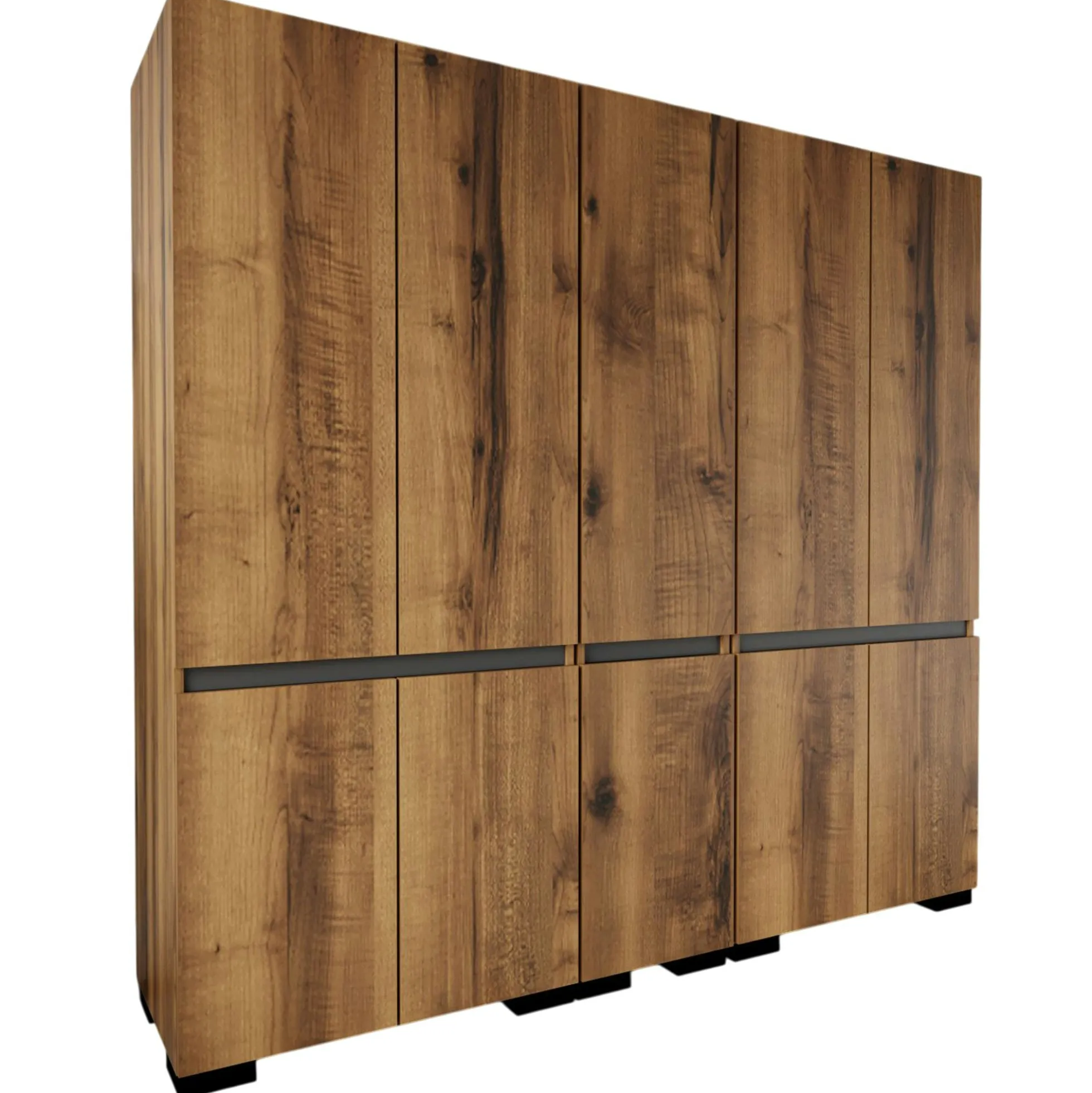 Dressing 10 portes 2 tringles décor noyer et anthracite 225 cm BYRON