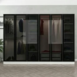 Dressing 6 portes verre, 2 tiroirs & cadre blanc BYRON