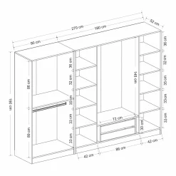 Dressing 6 portes verre, 2 tiroirs & cadre blanc BYRON
