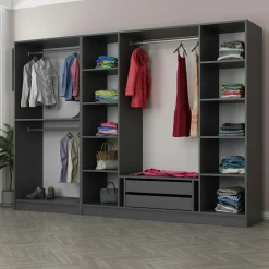 Dressing 6 portes verre, 2 tiroirs & cadre anthracite BYRON