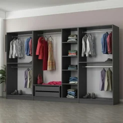 Dressing XXL 5 penderies, anthracite et verre noir BYRON