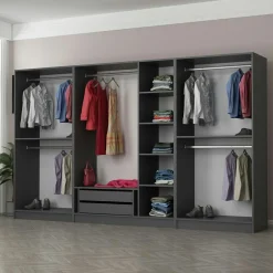 Dressing XXL 5 penderies, anthracite & verre noir 190 cm BYRON
