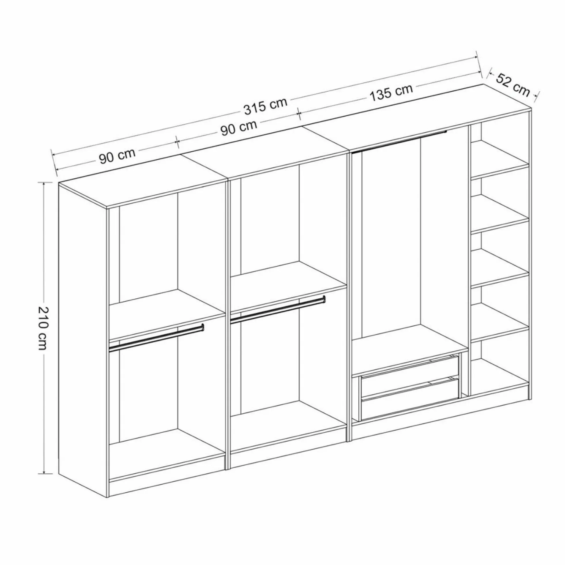 Dressing XXL 5 penderies, anthracite & verre noir 190 cm BYRON