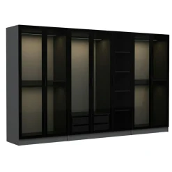 Dressing XXL 5 penderies, anthracite & verre noir 190 cm BYRON