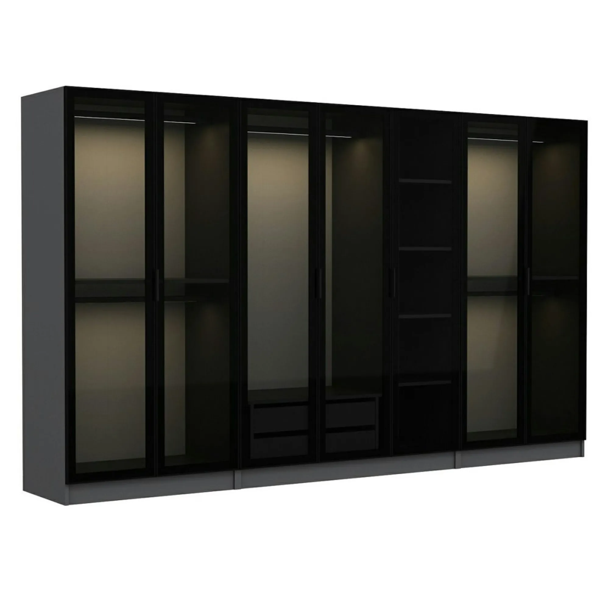 Dressing XXL 5 penderies, anthracite & verre noir 190 cm BYRON