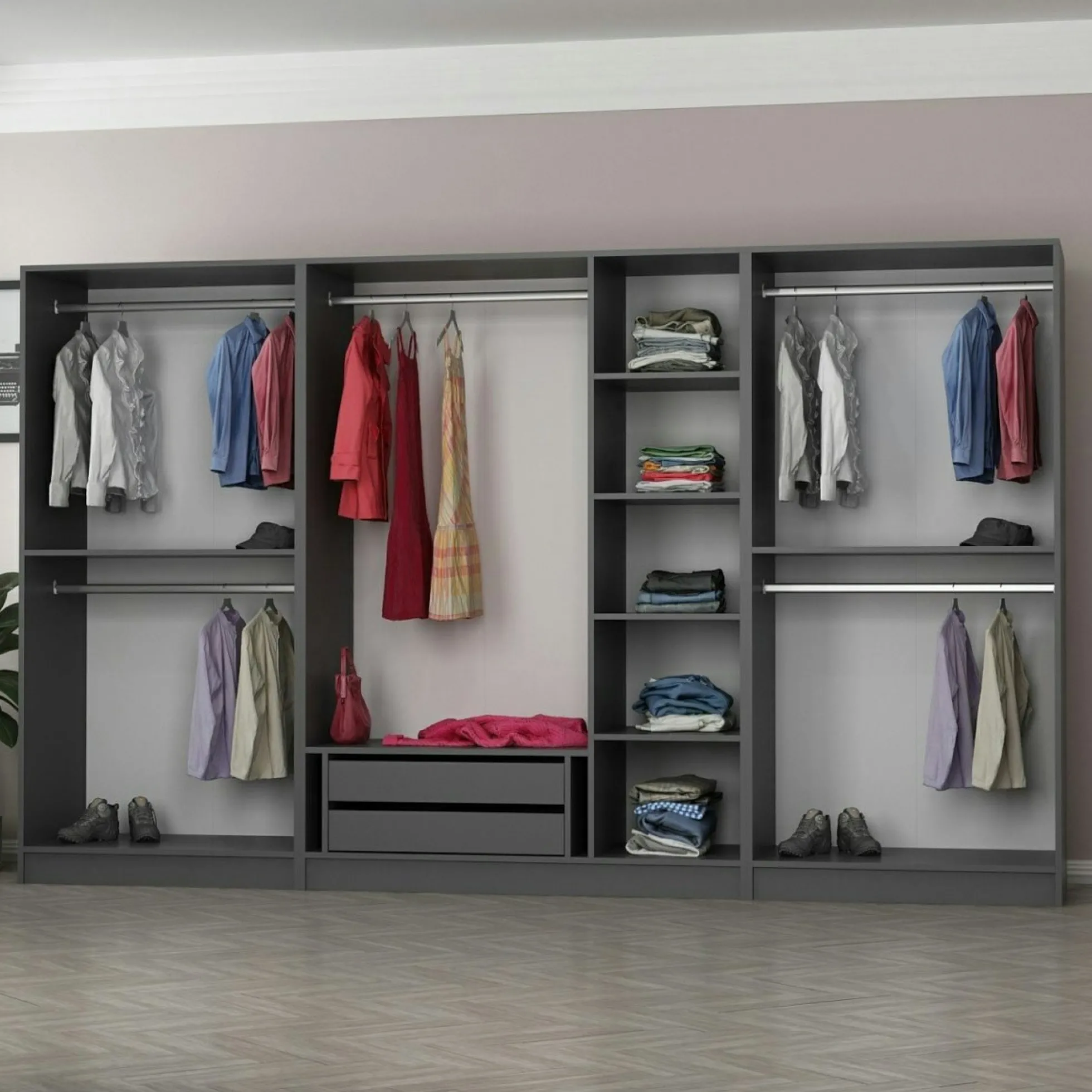 Dressing XXL 5 penderies, anthracite & verre noir 190 cm BYRON