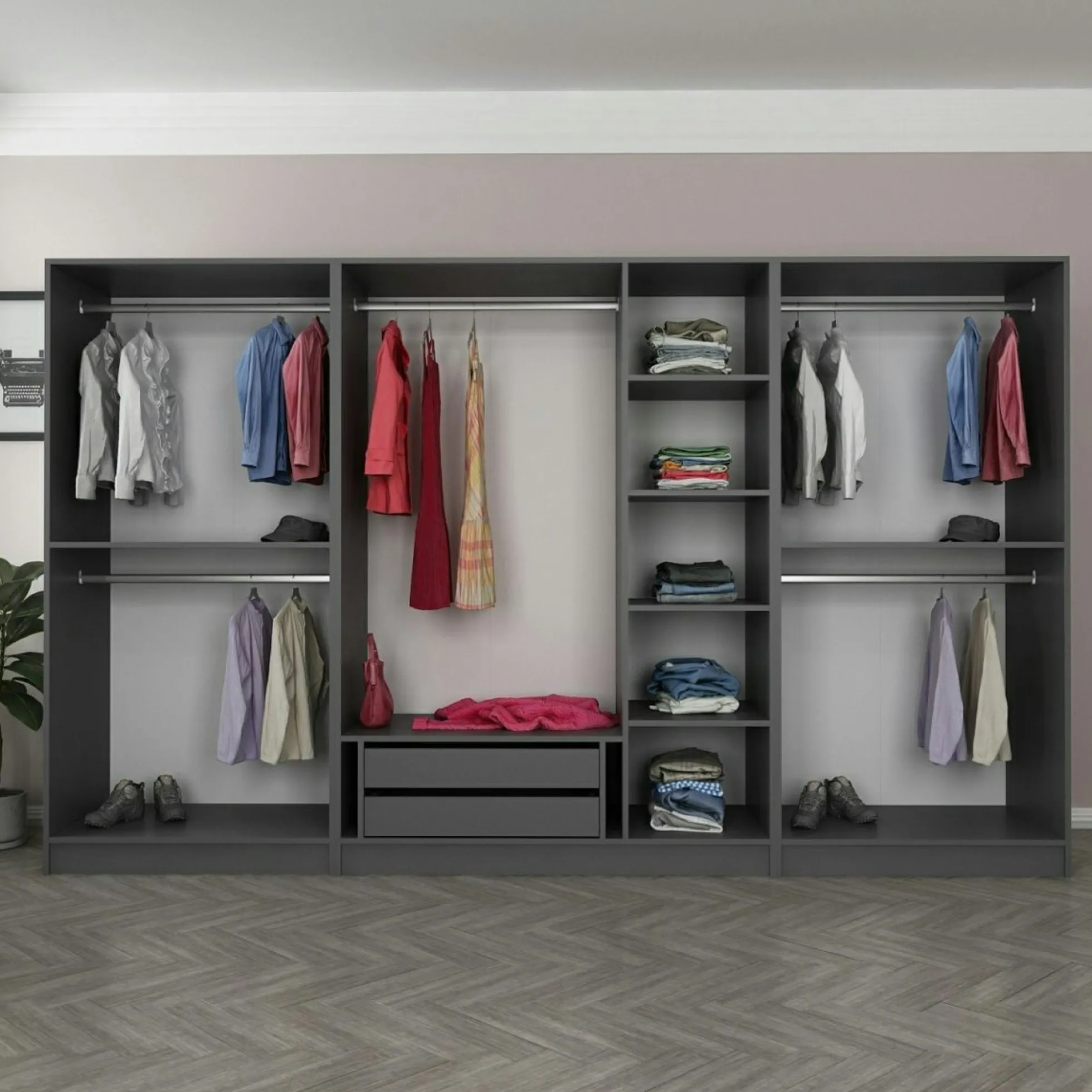 Dressing XXL 5 penderies, anthracite & verre noir 190 cm BYRON