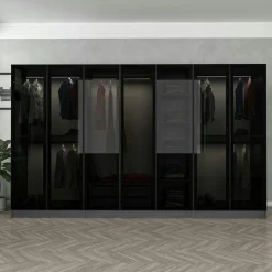 Dressing XXL 5 penderies, anthracite & verre noir 190 cm BYRON