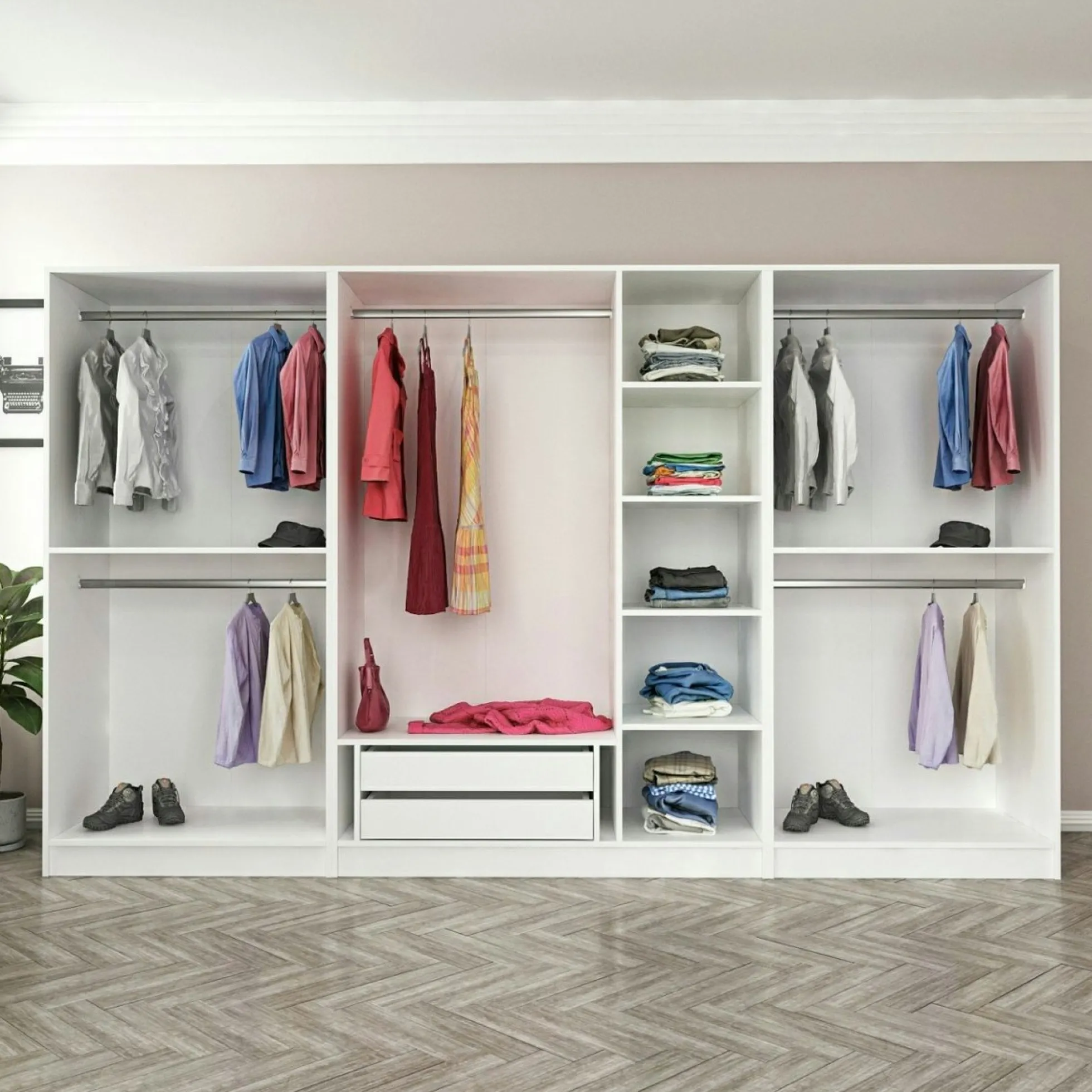 Dressing XXL 5 penderies, blanc & verre noir 190 cm BYRON