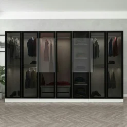 Dressing XXL 5 penderies, blanc & verre noir 190 cm BYRON