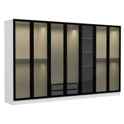 Dressing XXL 5 penderies, blanc & verre noir 190 cm BYRON