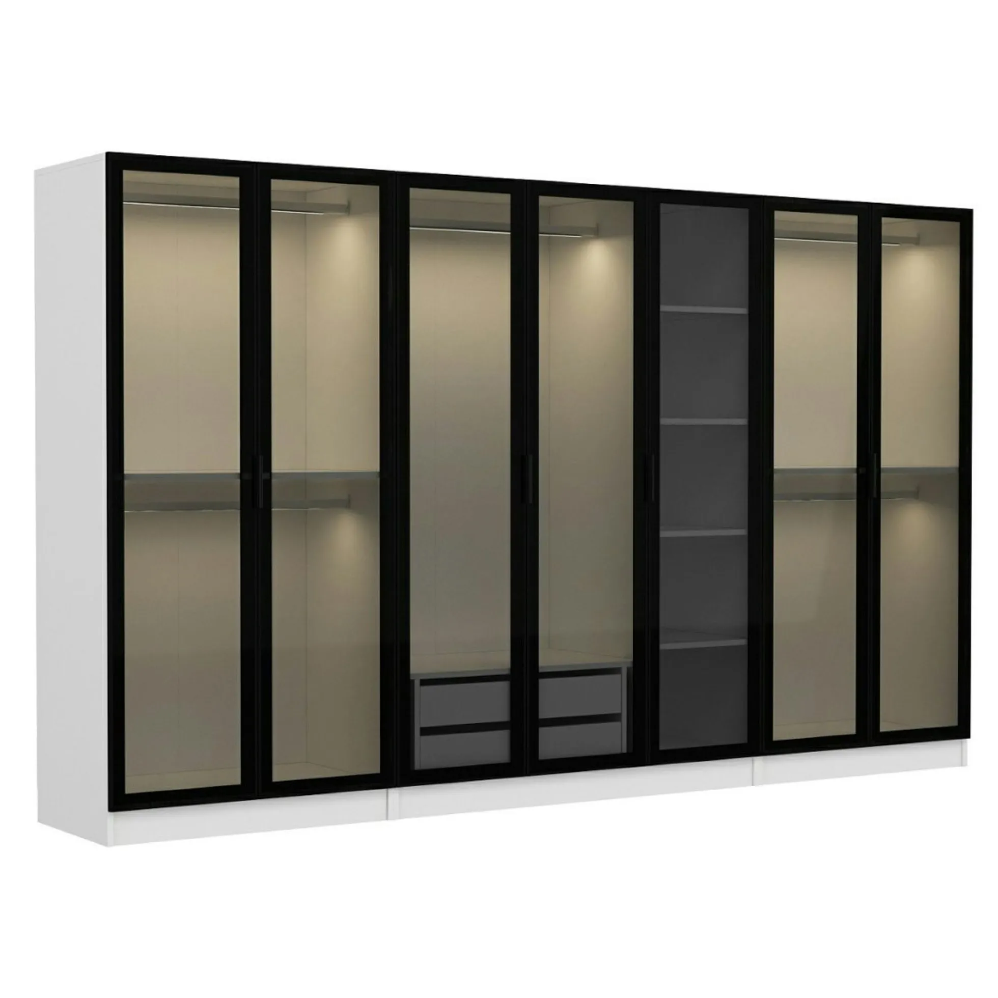 Dressing XXL 5 penderies, blanc & verre noir 190 cm BYRON