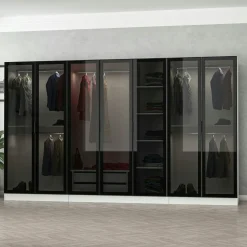 Dressing XXL 5 penderies, blanc & verre noir 190 cm BYRON