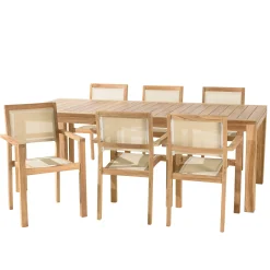 Ensemble de jardin extérieur grande table rectangle en teck 6 fauteuils ALERIA