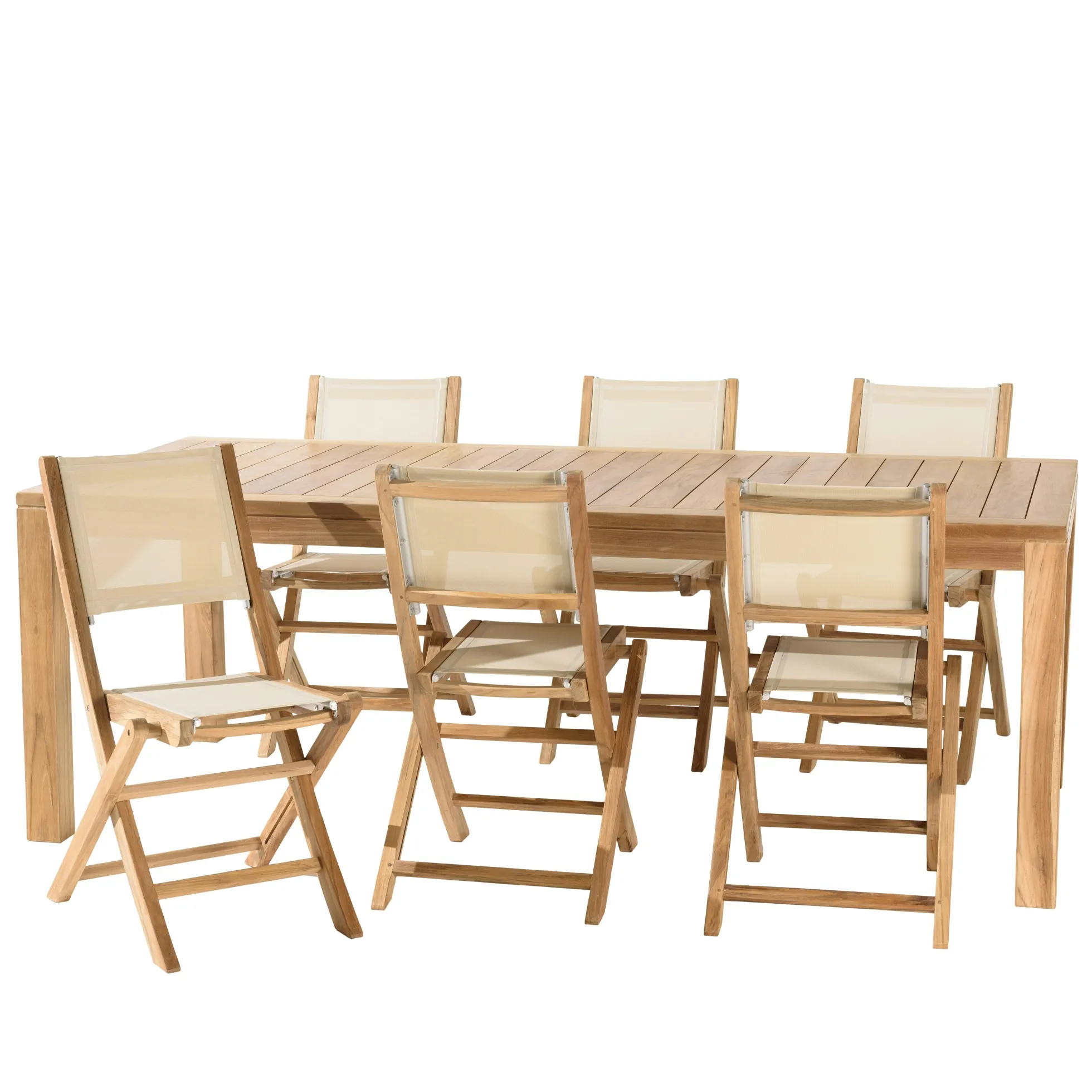 Ensemble de jardin extérieur grande table rectangle en teck 6 chaises ALERIA