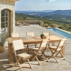 Ensemble de jardin extérieur table rectangle en teck 6 chaises ALERIA