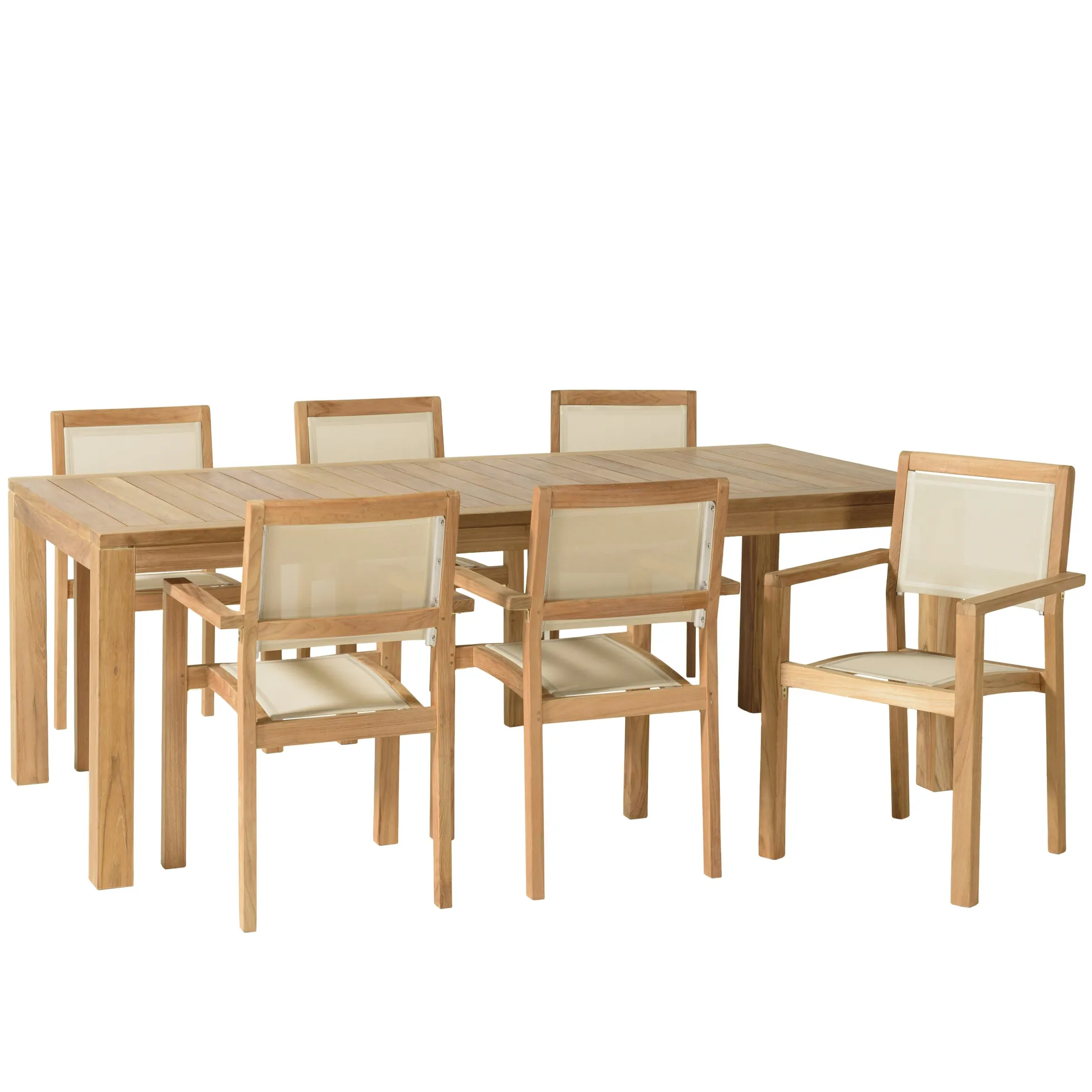 Ensemble de jardin extérieur table rectangle en teck 6 fauteuils ALERIA