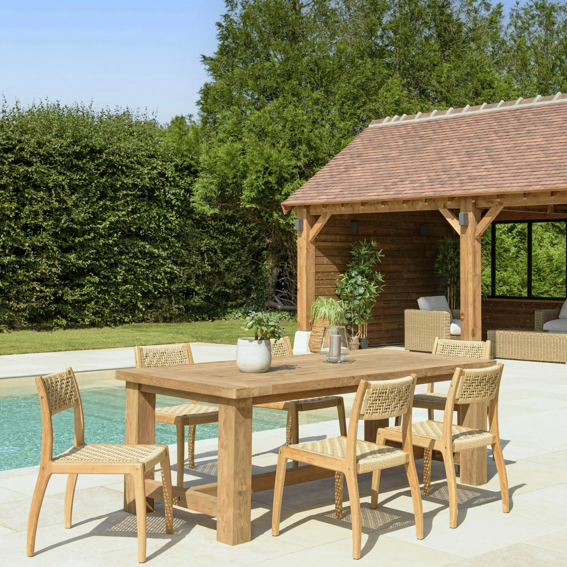 Ensemble de jardin table 220 cm et 6 chaises en rotin synthétique LUMIO