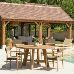 Ensemble de jardin Table ronde 4 fauteuils ecrus et noirsLUMIO