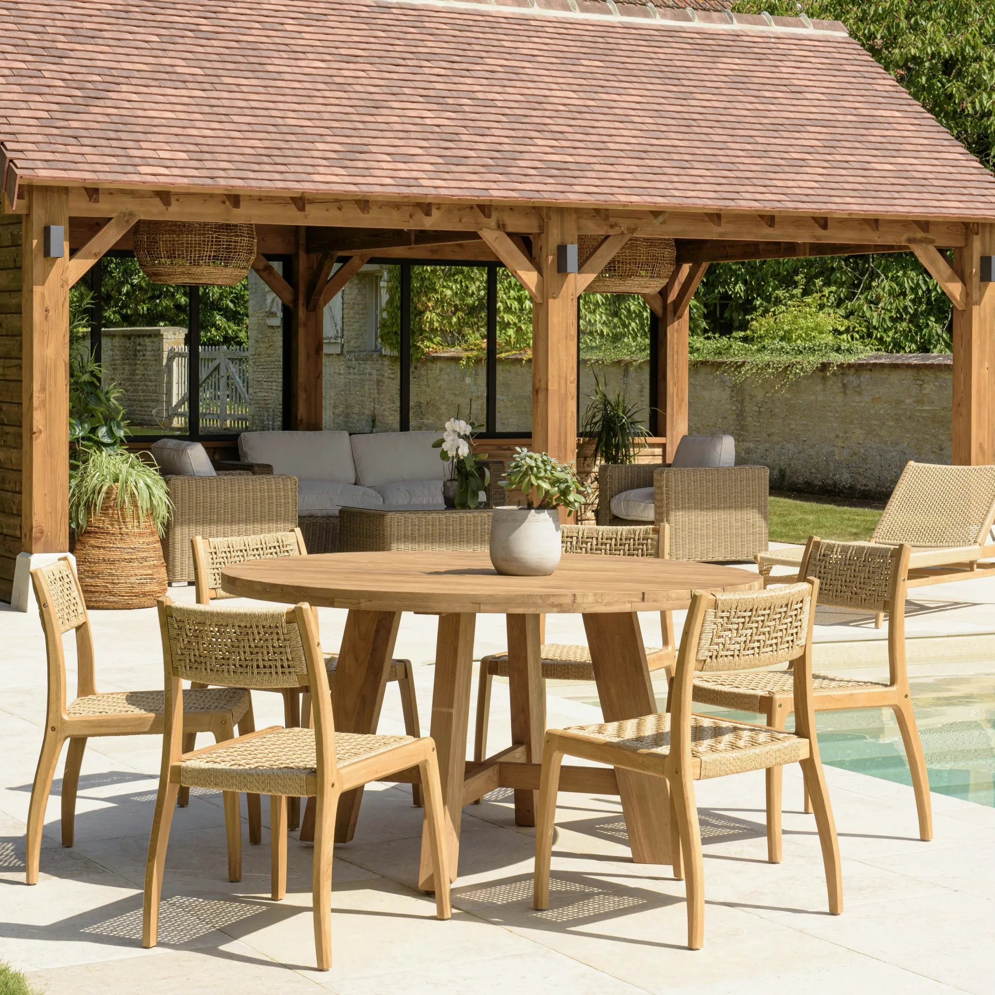 Ensemble de jardin Table ronde 150 cm 6 chaisesrotin synthétique LUMIO