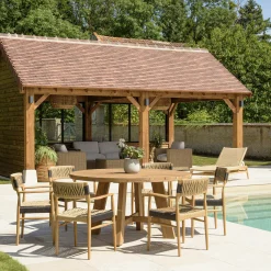 Ensemble de jardin Table ronde 6 fauteuils ecrus et noirsLUMIO