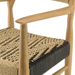 Ensemble de jardin Table ronde 6 fauteuils ecrus et noirsLUMIO