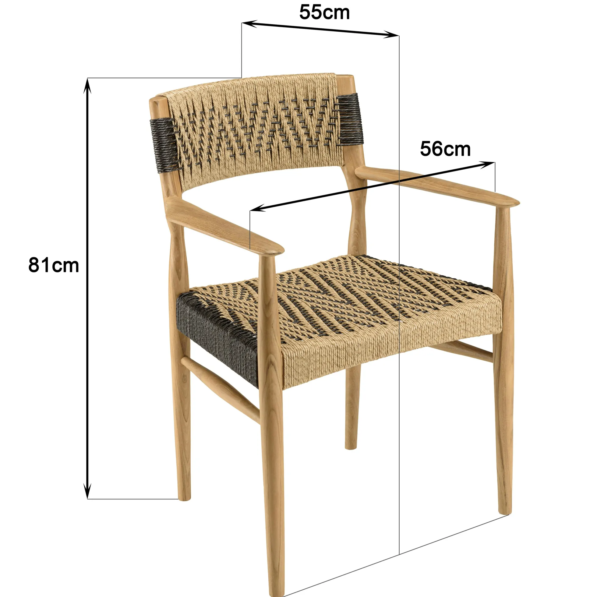 Ensemble de jardin Table ronde 6 fauteuils ecrus et noirsLUMIO