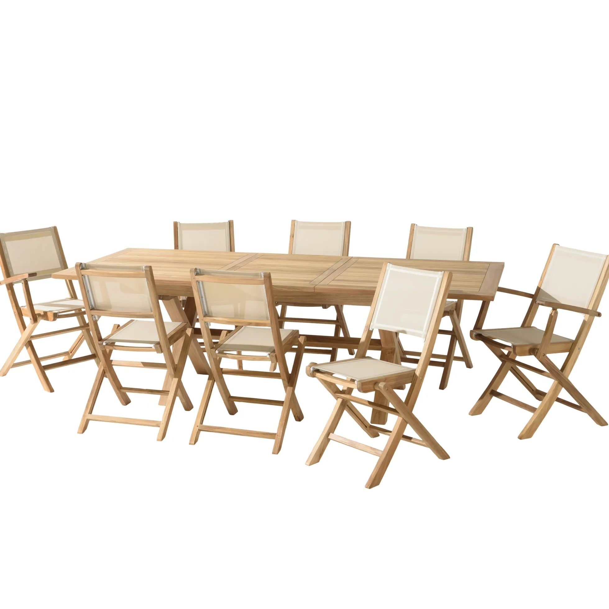 Ensemble de repas de jardin en teck table extensible et 8 chaises ALERIA