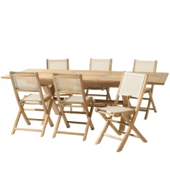 Ensemble de repas de jardin en teck table extensible et 6 chaises ALERIA