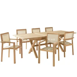 Ensemble de repas extérieur en teck pieds en X 6 fauteuils ALERIA