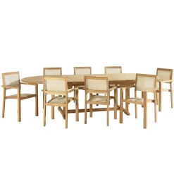 Ensemble de repas extérieur, table en teck extensible 8 fauteuils ALERIA