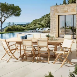 Ensemble de repas table rectangulaire 8 chaises en teck ALERIA