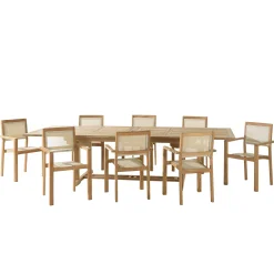 Ensemble de repas table rectangulaire 8 fauteuils en teck ALERIA