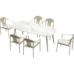 Ensemble repas de jardin 6 places en céramique beige RIO