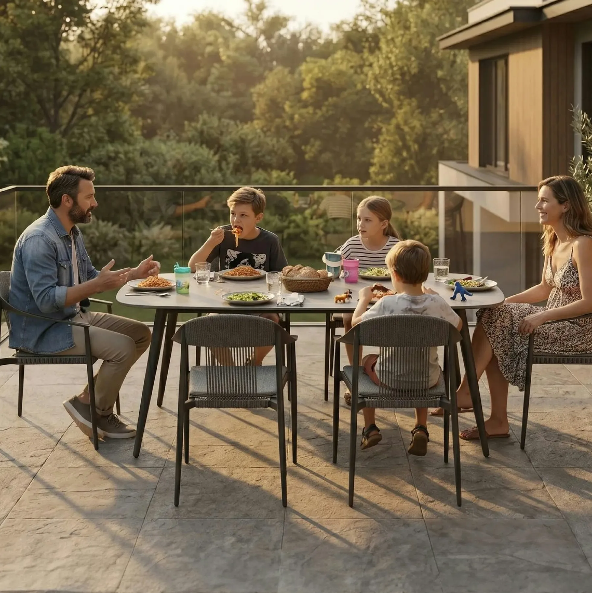 Ensemble repas de jardin 6 places en céramique grise RIO