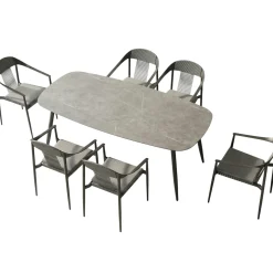 Ensemble repas de jardin 6 places en céramique grise RIO