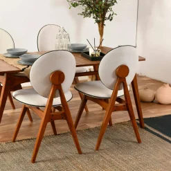 Ensemble salle à manger vintage - 4 chaises écrues SITIA