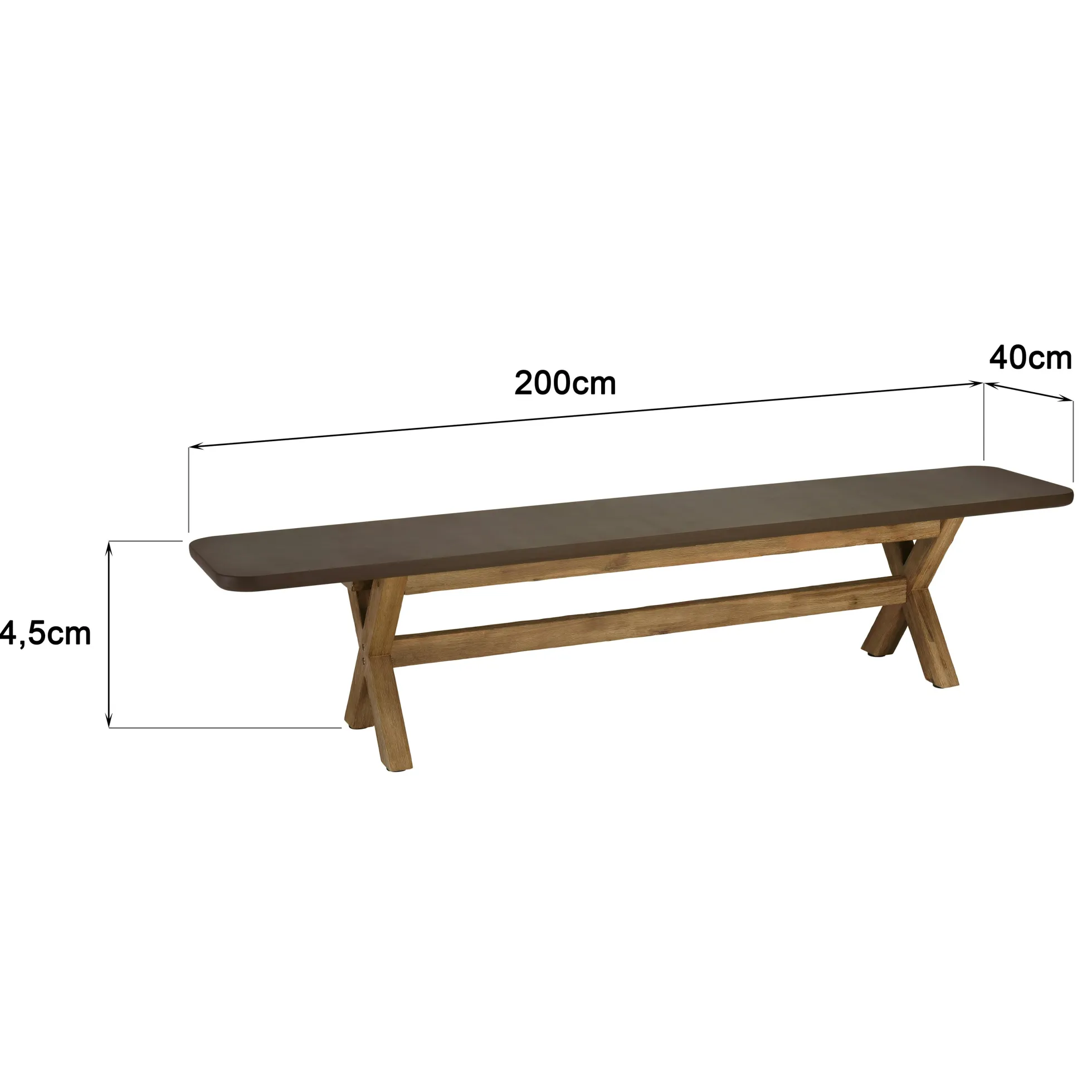 Ensemble table 200 cm et bancs effet béton marron pieds en bois d'acacia CALVI