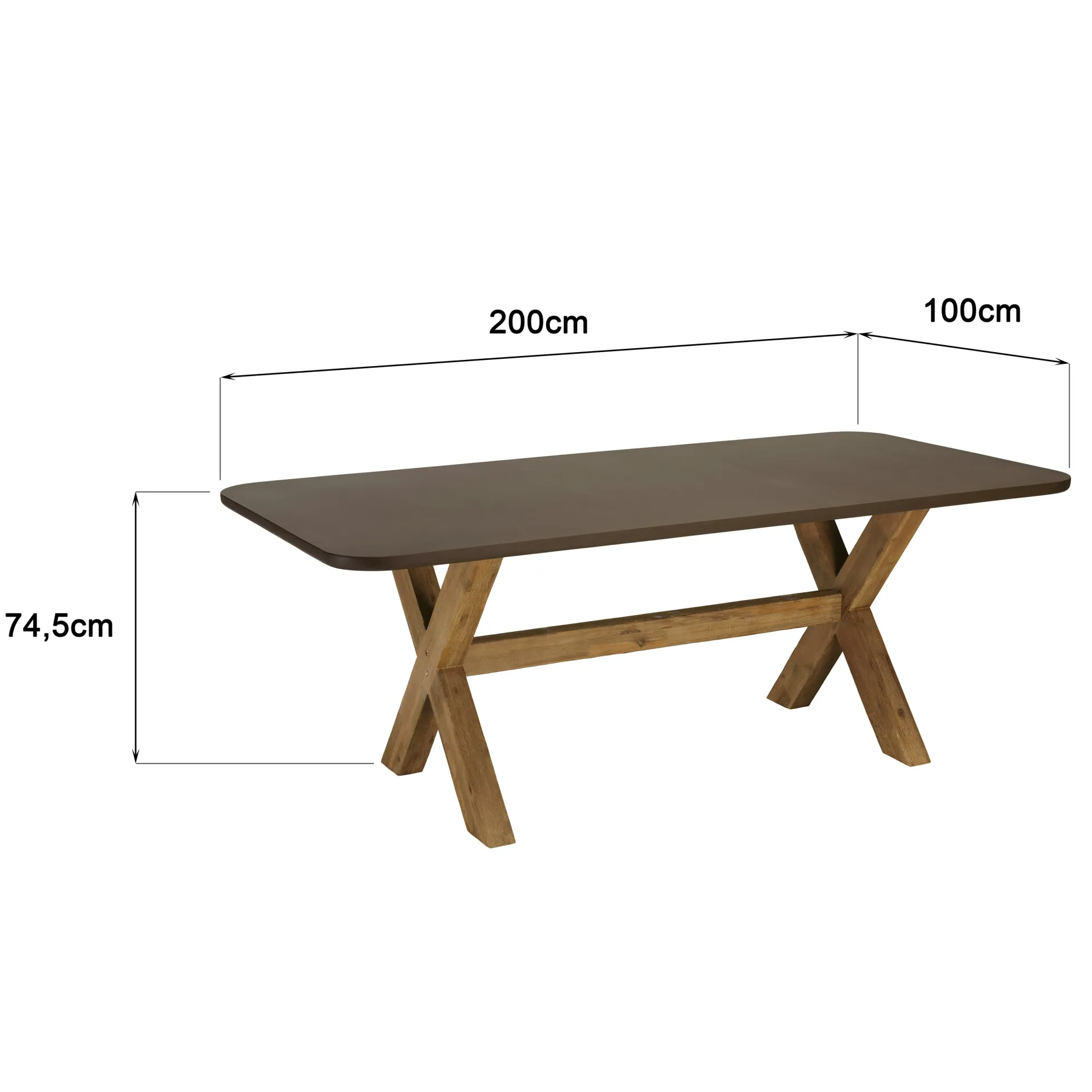 Ensemble table 200 cm et bancs effet béton marron pieds en bois d'acacia CALVI
