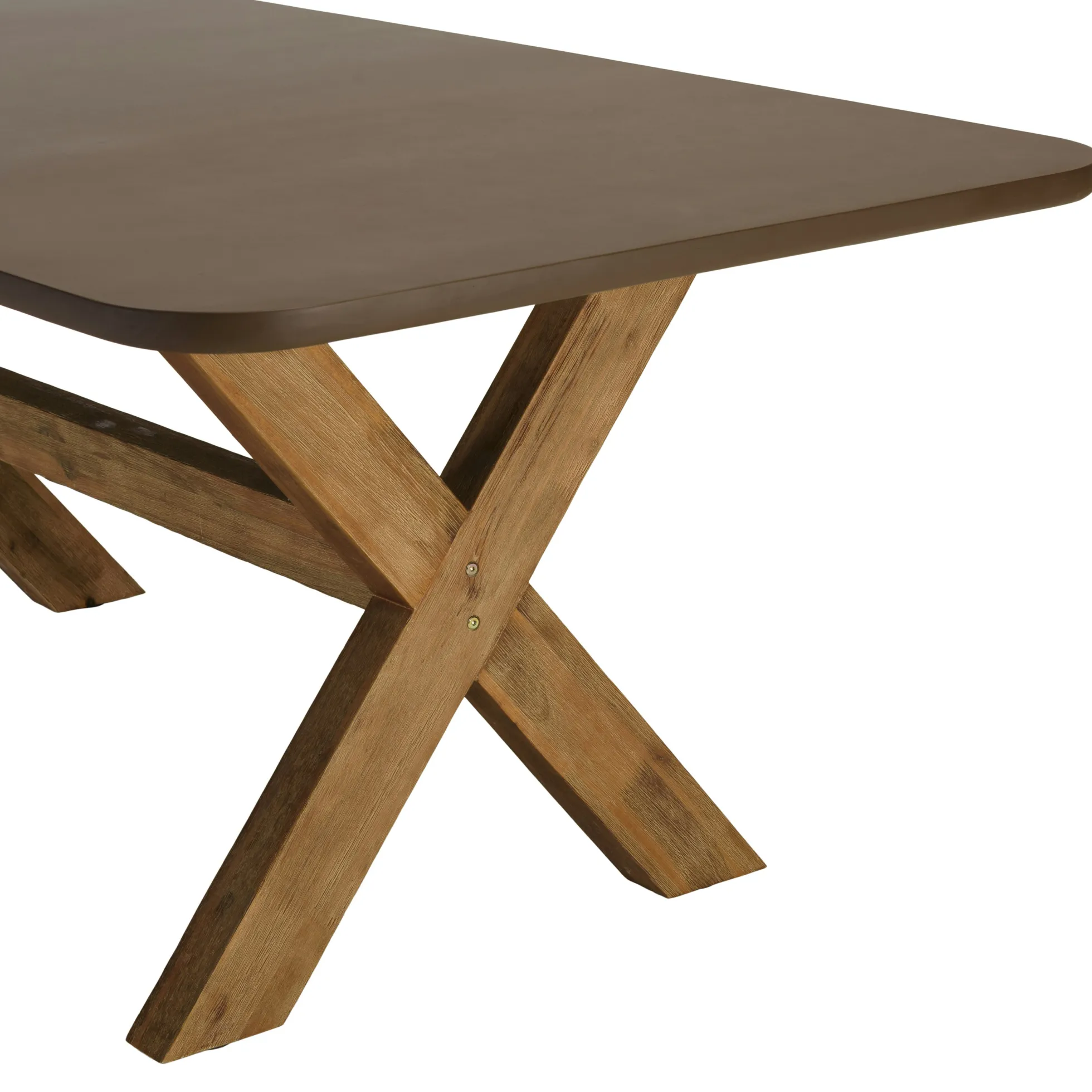 Ensemble table 200 cm et bancs effet béton marron pieds en bois d'acacia CALVI