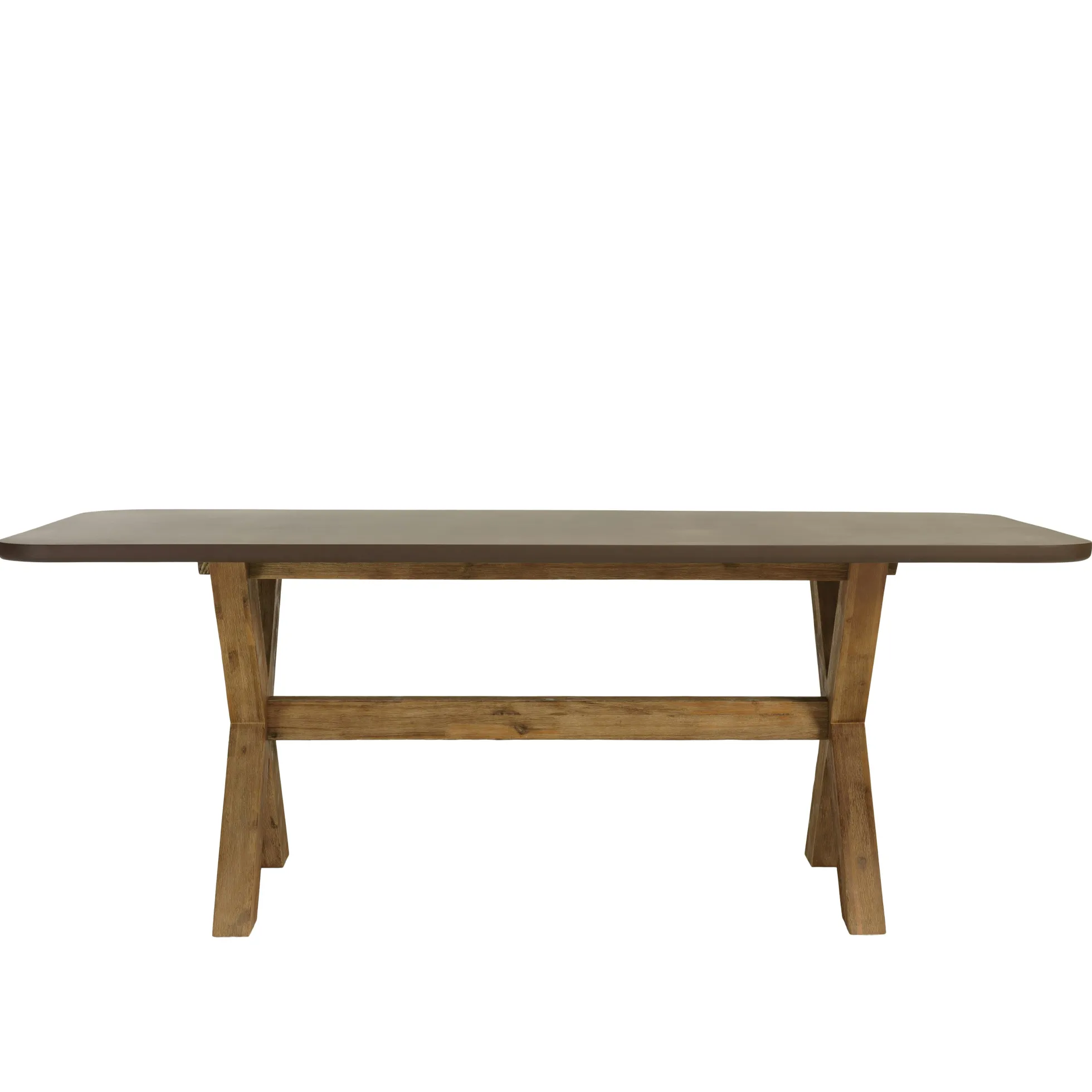 Ensemble table 200 cm et bancs effet béton marron pieds en bois d'acacia CALVI