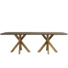 Ensemble table 240 cm et bancs effet béton marron pieds en bois d'acacia CALVI