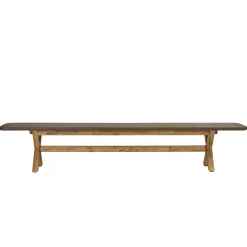 Ensemble table 240 cm et bancs effet béton marron pieds en bois d'acacia CALVI