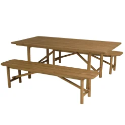 Ensemble table et bancs en teck recyclé ORIA