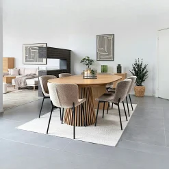 Ensemble table et chaises beige bouclette (lot de 9 pièces) AMSTERDAM
